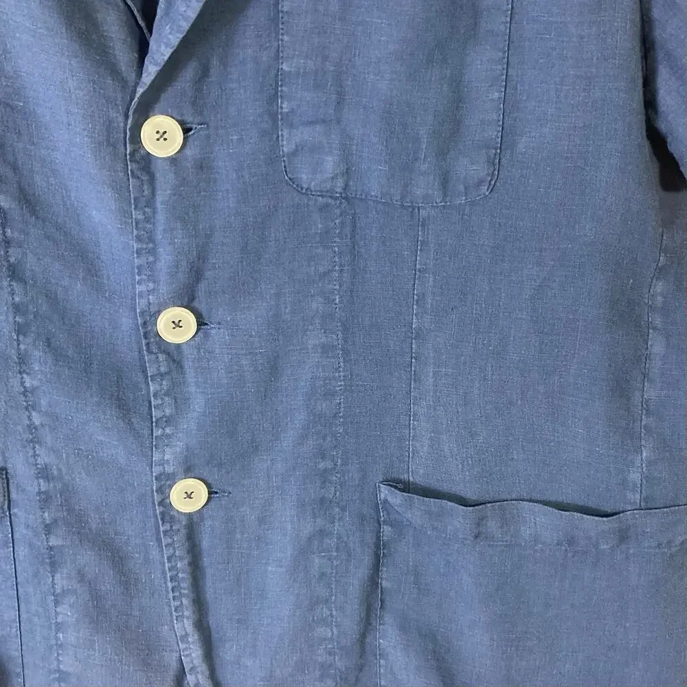 BOGGI MILANO Blazer Mens XXL Linen Navy Pearl Buttons 3 Pocket Single Breasted
